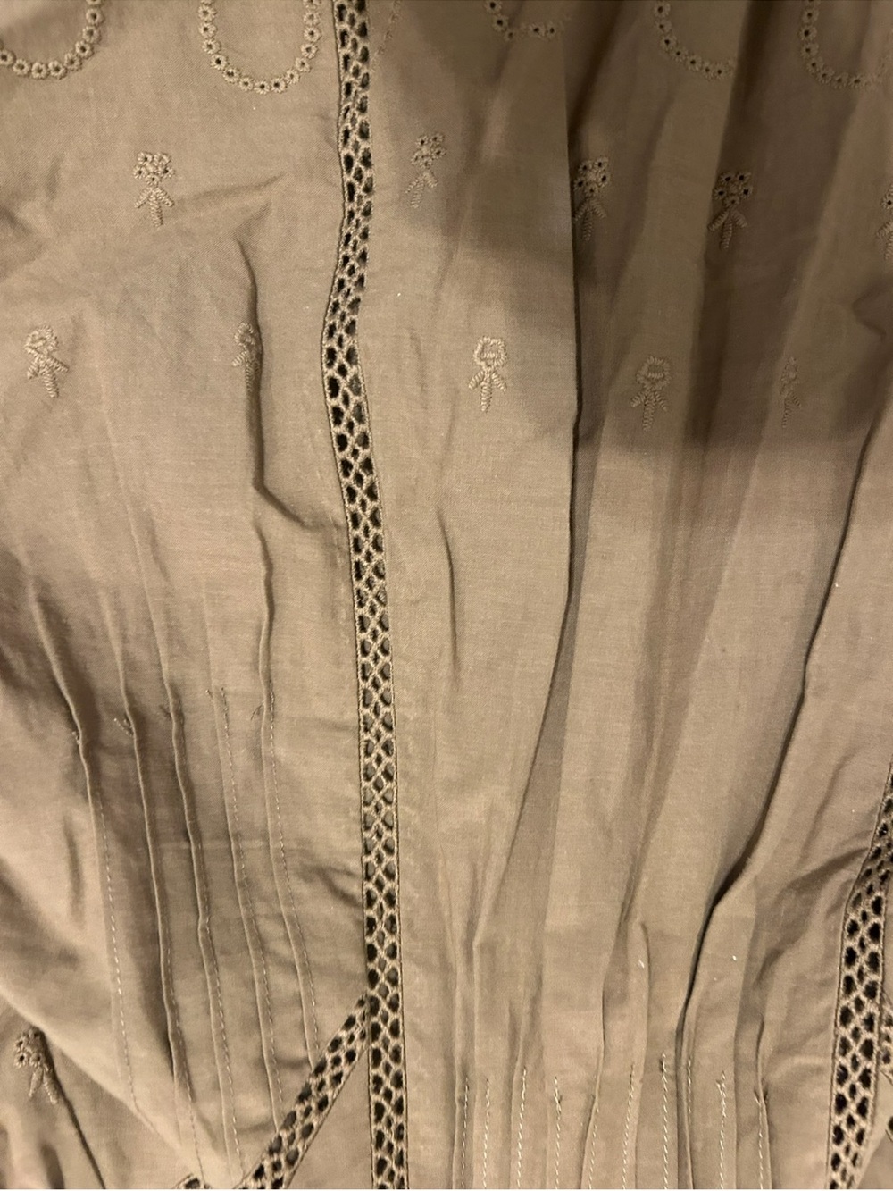 Evereve Olive Eyelet Embroidered Boho Blouse Large - Picture 7 of 8